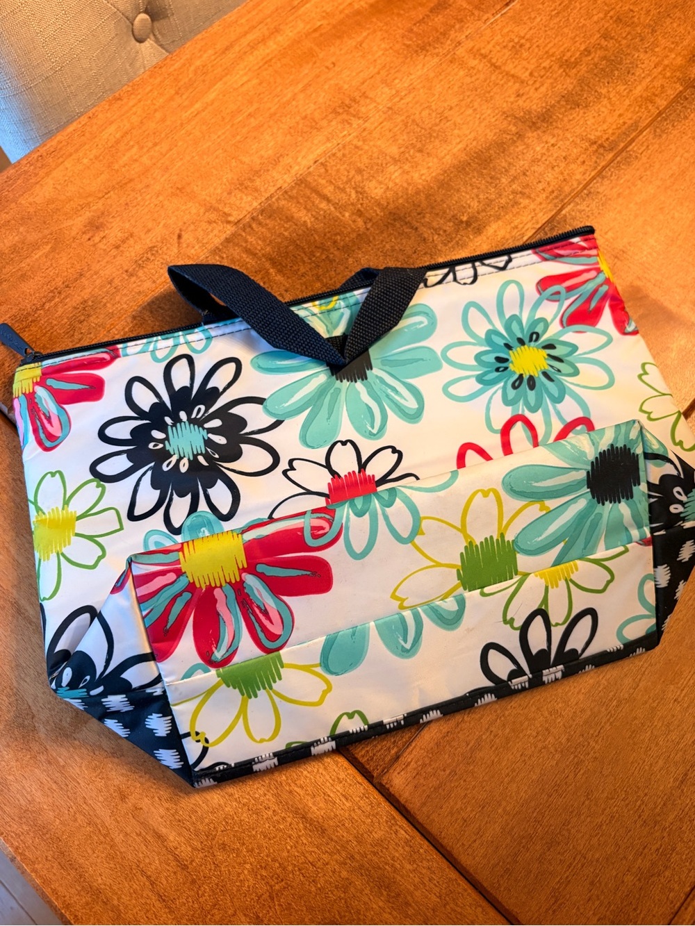 thirty-one Multicolor Thermal Floral Tote with Black Handles